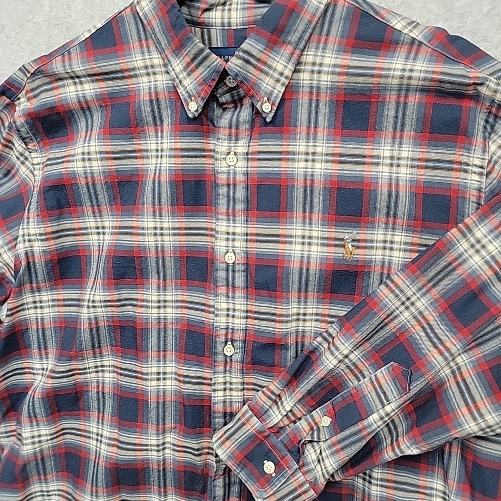 POLO RALPH LAUREN Men's Classic Fit Logo Navy Red Plaid Oxford Button Down